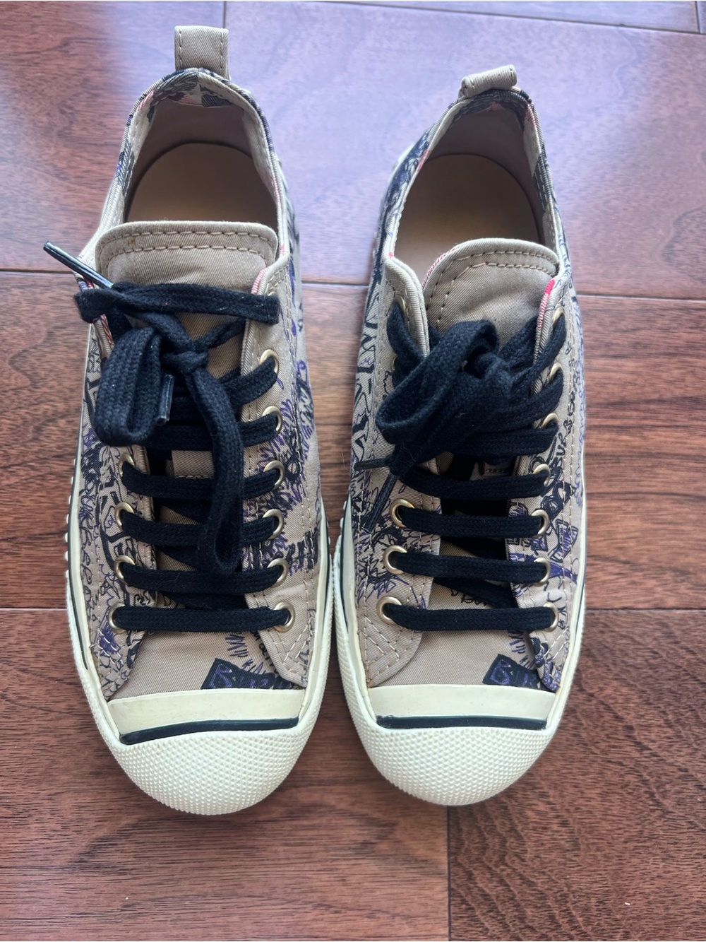 Excellent Conditon Burberry Beige Floral Canvas Lace-Up Sneakers - Size EU 35